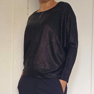 Frank Lyman Black Shimmer Pleated Top Never Worn| Batwing Sleeves | Size S